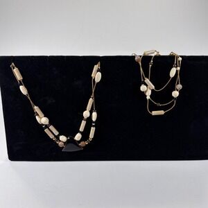 NWT Monet Women's Beaded Jewelry Set Ivory Brown Black Gold Necklace‎ Bracelet